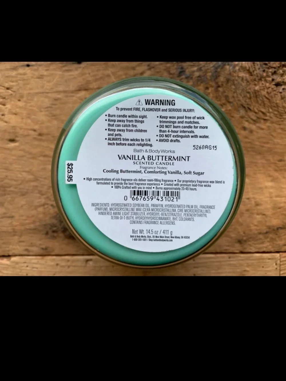 Vanilla Buttermint Bath & Body Works Candle
